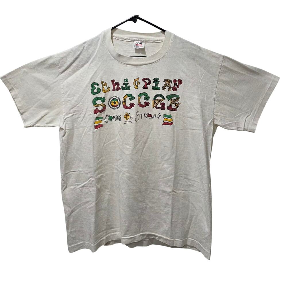 Vintage Anvil Made in USA Cotton Ethiopian Soccer T-Shirt size XL Single Stitch